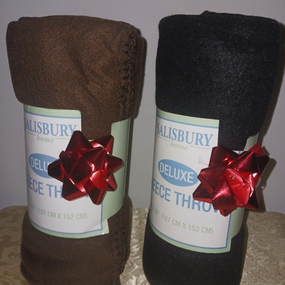 (2) Salisbury Home Deluxe Small Fleece Blankets (Black and Brown) 50"×60"